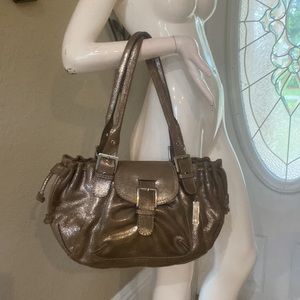 Barbara Palacios Silver/Brown metallic leather Hobo Bag